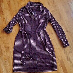 Ann Taylor Patterned Shirt Dress - Sz L Navy, Red, and White Colors